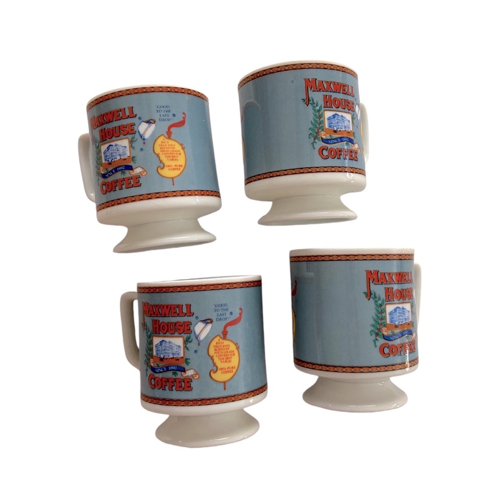 Maxwell House 4 Piece Lot Coffee Cups Mugs 8oz Pedestal Footed Vintage GUC